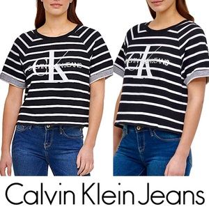 NWT Calvin Klein Women's Black and White Striped Crop Top Size Medium